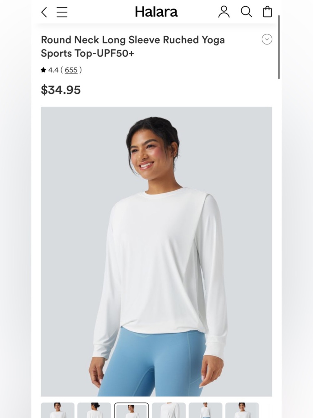 Halara Long Sleeve Round Neck Yoga Top in White MSRP $34.95 SM